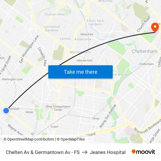 Chelten Av & Germantown Av - FS to Jeanes Hospital map