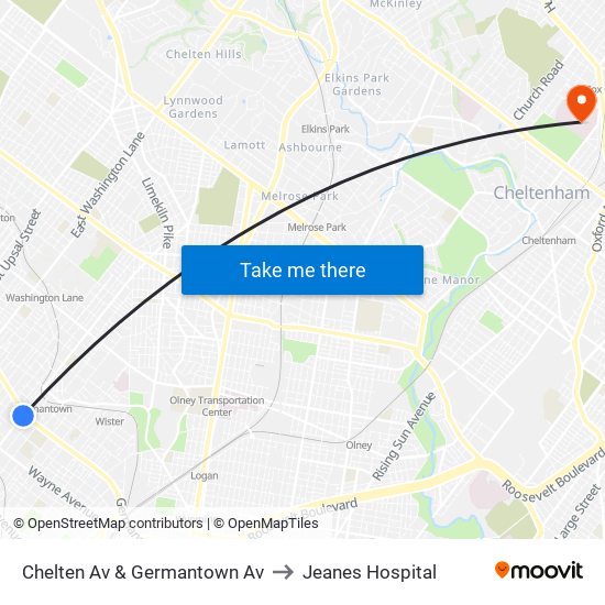 Chelten Av & Germantown Av to Jeanes Hospital map