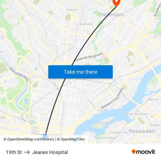 19th St to Jeanes Hospital map