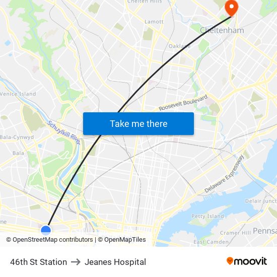 46th St Station to Jeanes Hospital map