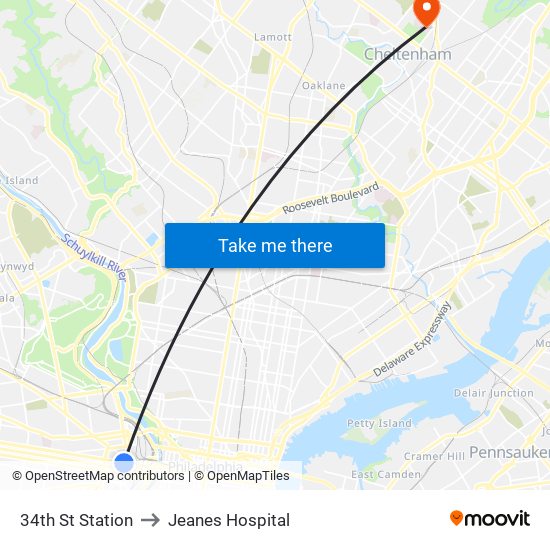 34th St Station to Jeanes Hospital map