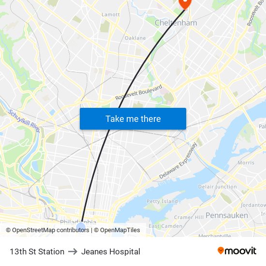 13th St Station to Jeanes Hospital map
