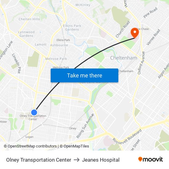 Olney Transportation Center to Jeanes Hospital map