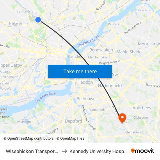 Wissahickon Transportation Center to Kennedy University Hospital - Stratford map