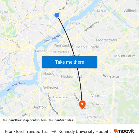 Frankford Transportation Center to Kennedy University Hospital - Stratford map