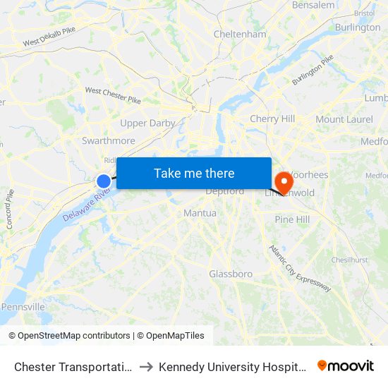 Chester Transportation Center to Kennedy University Hospital - Stratford map