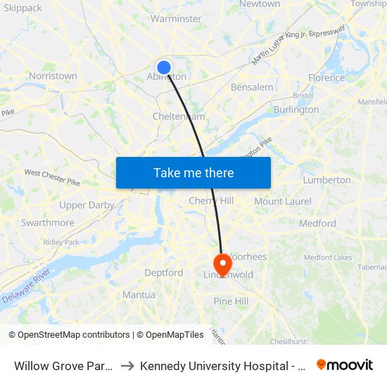 Willow Grove Park Mall to Kennedy University Hospital - Stratford map