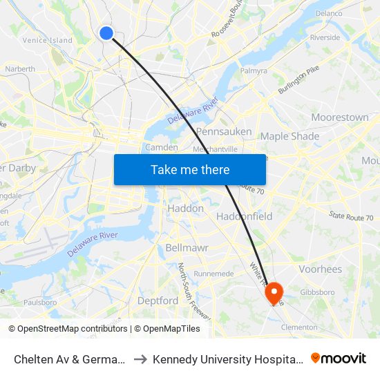 Chelten Av & Germantown Av to Kennedy University Hospital - Stratford map