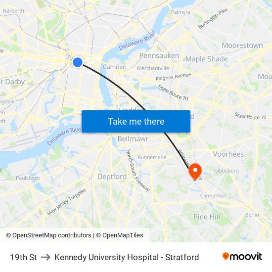 19th St to Kennedy University Hospital - Stratford map