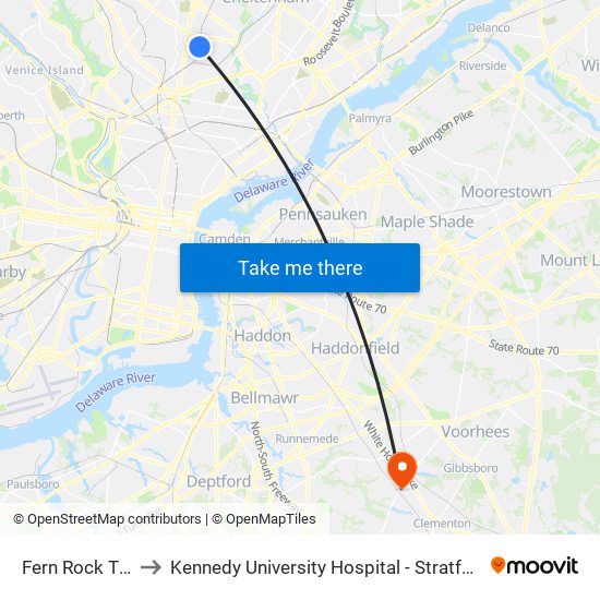 Fern Rock T C to Kennedy University Hospital - Stratford map