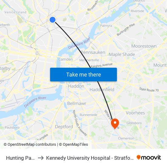 Hunting Park to Kennedy University Hospital - Stratford map