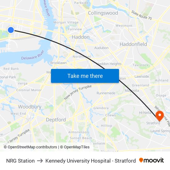 NRG Station to Kennedy University Hospital - Stratford map