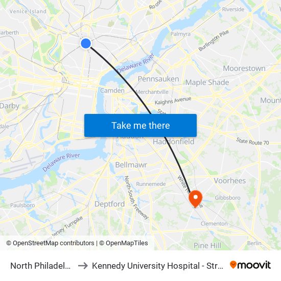 North Philadelphia to Kennedy University Hospital - Stratford map