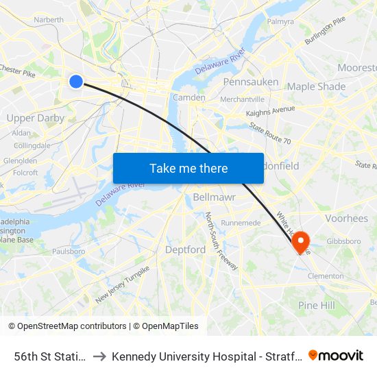 56th St Station to Kennedy University Hospital - Stratford map