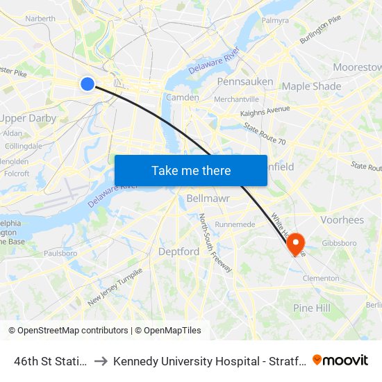 46th St Station to Kennedy University Hospital - Stratford map