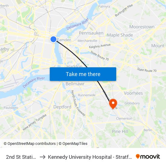 2nd St Station to Kennedy University Hospital - Stratford map
