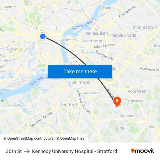 30th St to Kennedy University Hospital - Stratford map