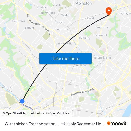 Wissahickon Transportation Center to Holy Redeemer Hospital map