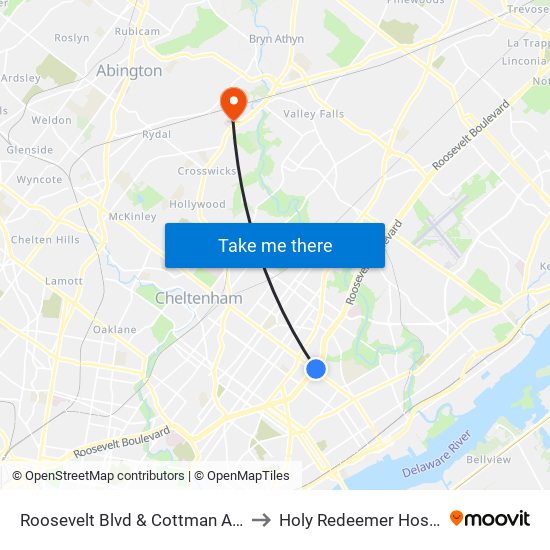 Roosevelt Blvd & Cottman Av - FS to Holy Redeemer Hospital map