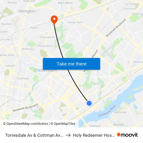 Torresdale Av & Cottman Av Loop to Holy Redeemer Hospital map
