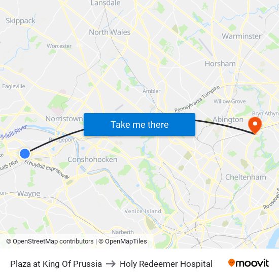 Plaza at King Of Prussia to Holy Redeemer Hospital map