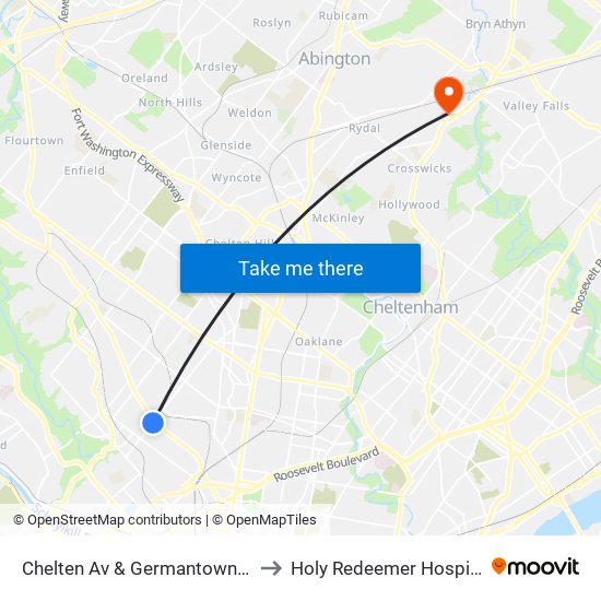Chelten Av & Germantown Av to Holy Redeemer Hospital map