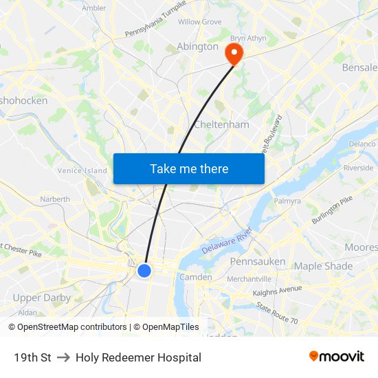 19th St to Holy Redeemer Hospital map