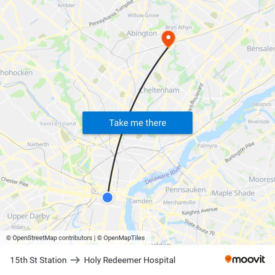 15th St Station to Holy Redeemer Hospital map