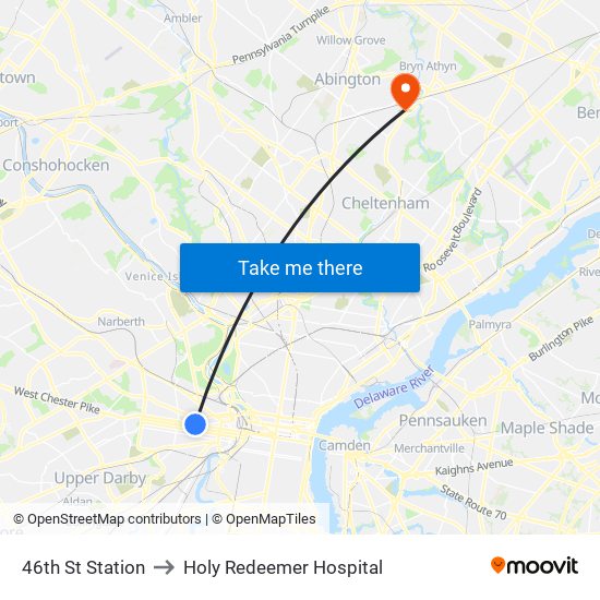 46th St Station to Holy Redeemer Hospital map
