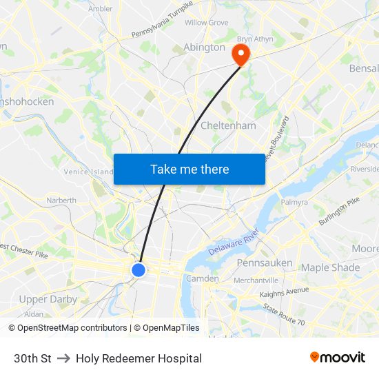 30th St to Holy Redeemer Hospital map