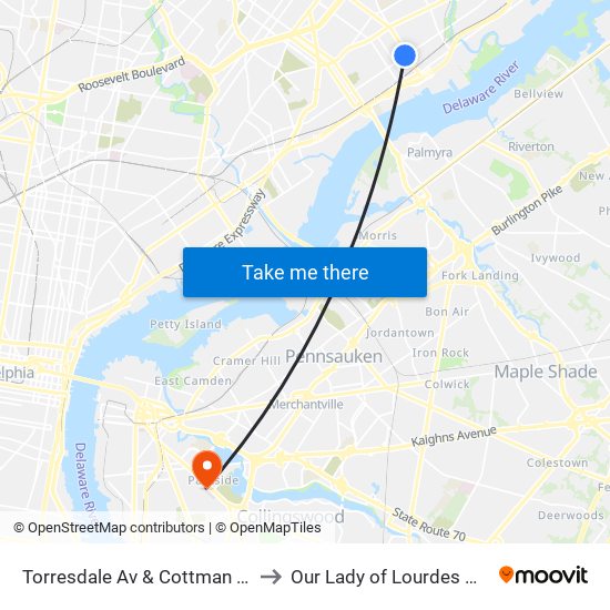 Torresdale Av & Cottman Av Loop to Our Lady of Lourdes Hospital map