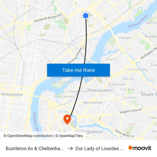 Bustleton Av & Cheltenham Av - Fs to Our Lady of Lourdes Hospital map