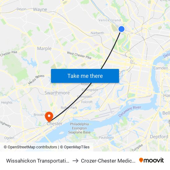 Wissahickon Transportation Center to Crozer-Chester Medical Center map