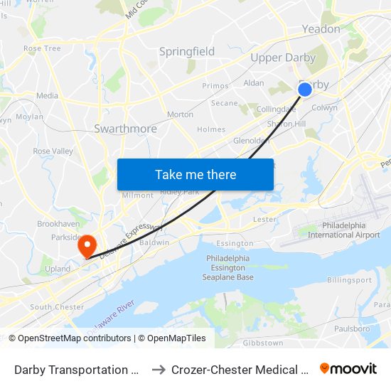 Darby Transportation Center to Crozer-Chester Medical Center map