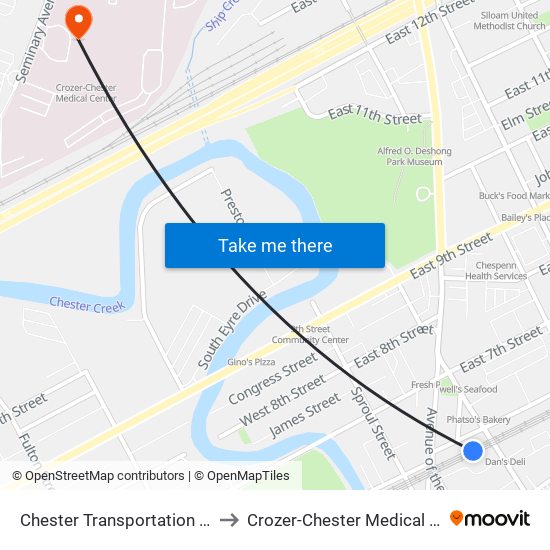 Chester Transportation Center to Crozer-Chester Medical Center map