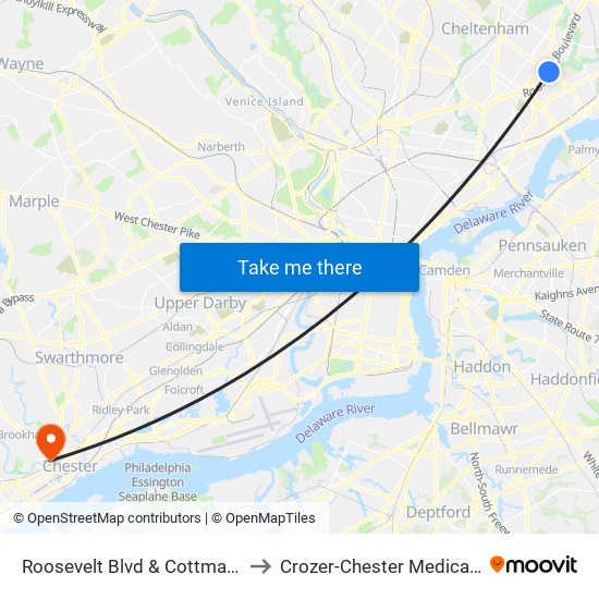 Roosevelt Blvd & Cottman Av - FS to Crozer-Chester Medical Center map