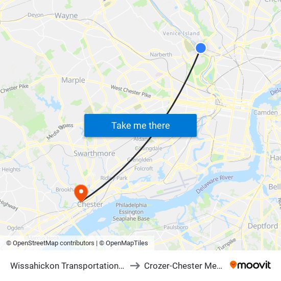 Wissahickon Transportation Center - Onsite to Crozer-Chester Medical Center map