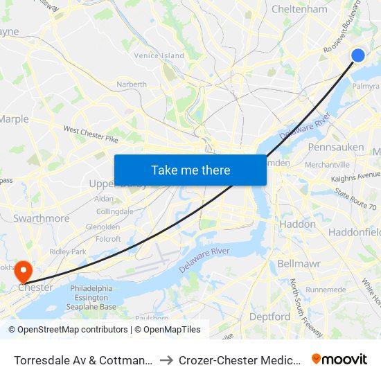 Torresdale Av & Cottman Av Loop to Crozer-Chester Medical Center map