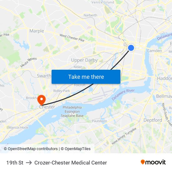 19th St to Crozer-Chester Medical Center map