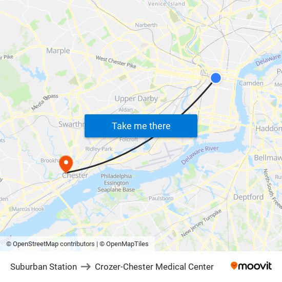 Suburban Station to Crozer-Chester Medical Center map