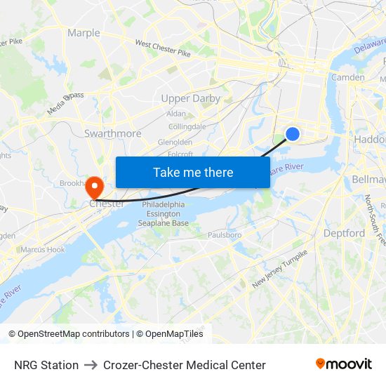 NRG Station to Crozer-Chester Medical Center map