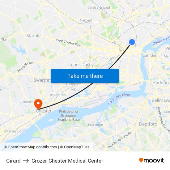 Girard to Crozer-Chester Medical Center map