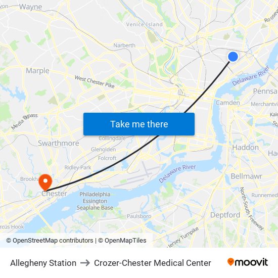 Allegheny Station to Crozer-Chester Medical Center map
