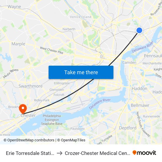 Erie Torresdale Station to Crozer-Chester Medical Center map