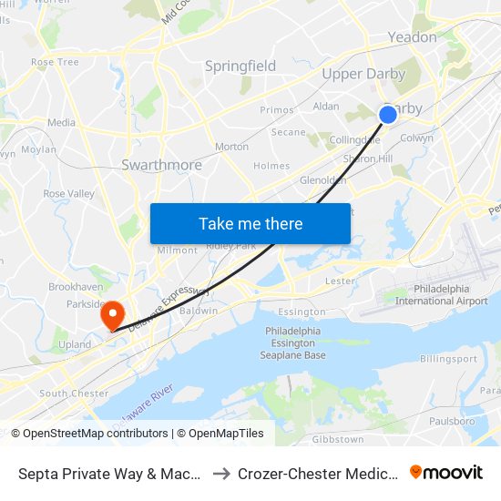 Septa Private Way & Macdade Blvd to Crozer-Chester Medical Center map