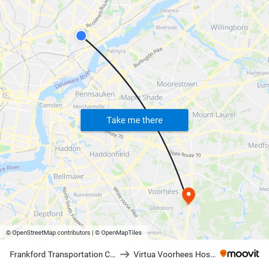 Frankford Transportation Center to Virtua Voorhees Hospital map