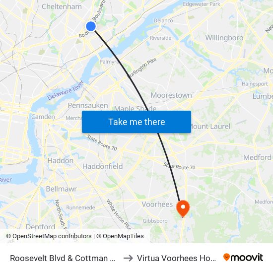 Roosevelt Blvd & Cottman Av - FS to Virtua Voorhees Hospital map