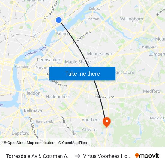 Torresdale Av & Cottman Av Loop to Virtua Voorhees Hospital map