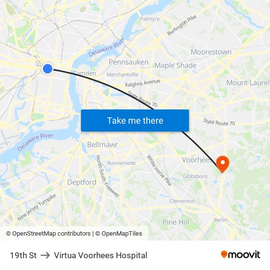 19th St to Virtua Voorhees Hospital map