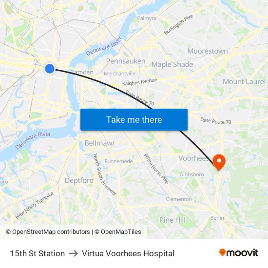 15th St Station to Virtua Voorhees Hospital map